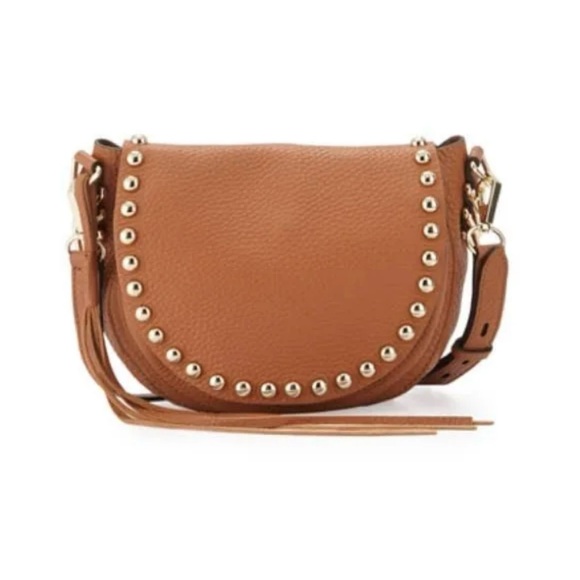 Like New REBECCA MINKOFF Pebbled Leather Studded Saddle Bag - Picture 1 of 9